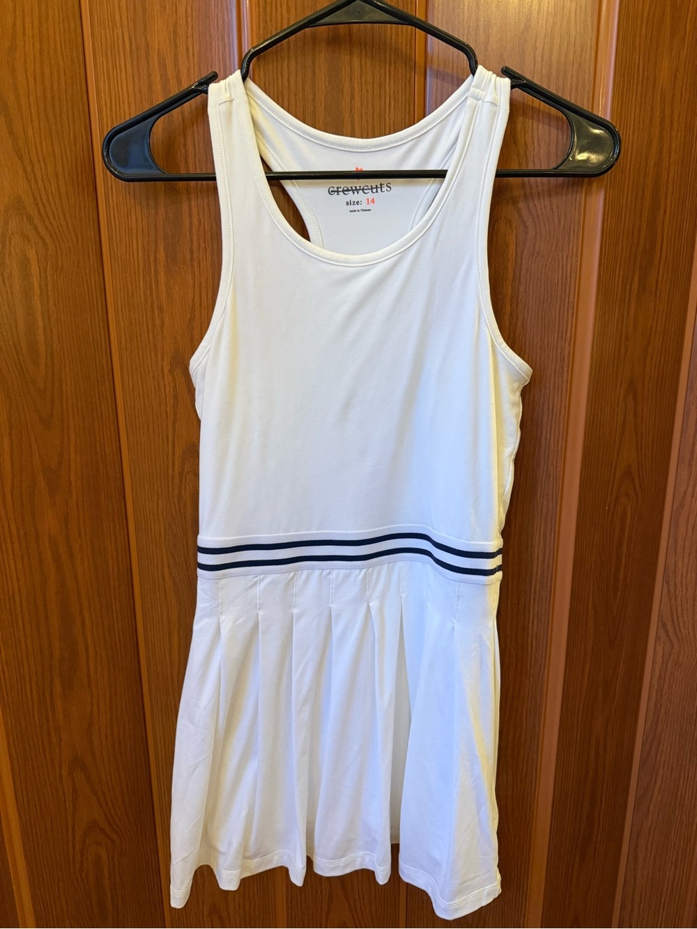 Crewcuts White Racerback Tank Dress with Navy Stripes